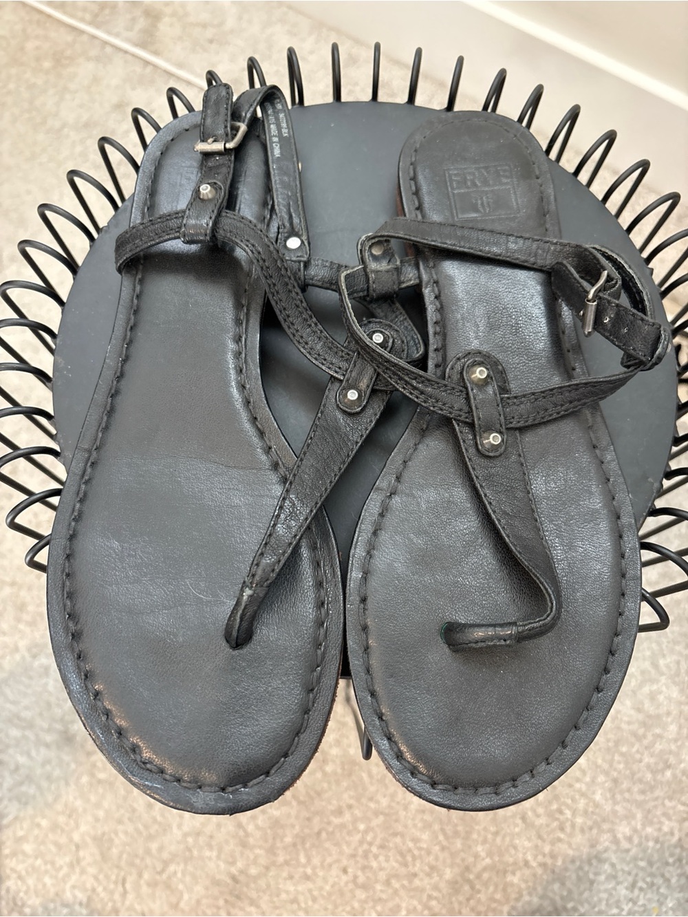 FRYE "Rachel" Studded T-Strap Leather Sandals